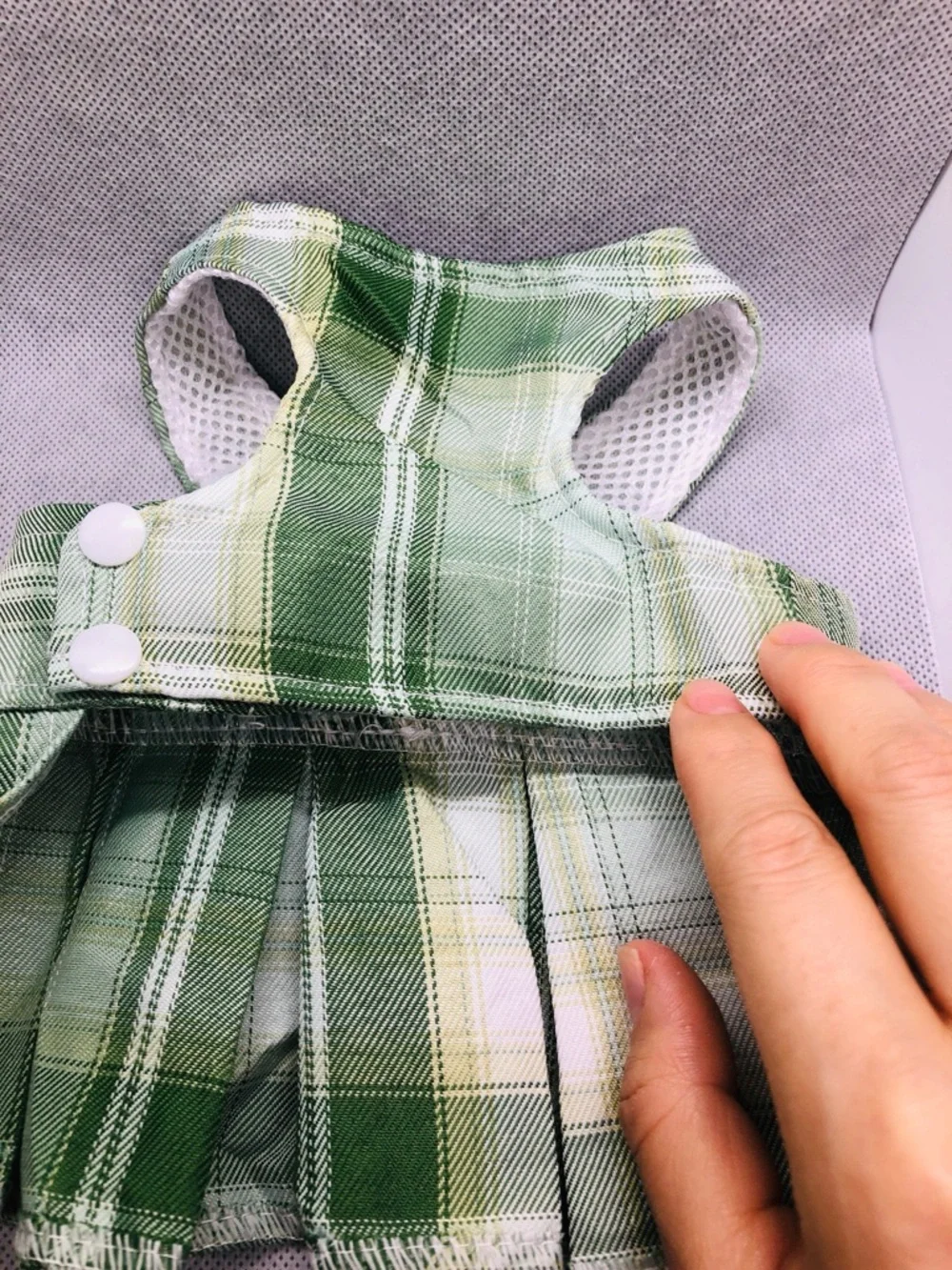 Green Plaid pet Harness Dress with Leash